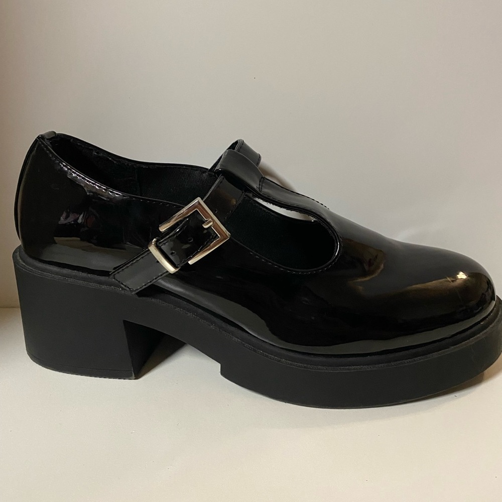 ASOS DESIGN Stealth Mary Jane Chunky Mid Heeled Shoes Black Patent Women’s 8 - Picture 7 of 12
